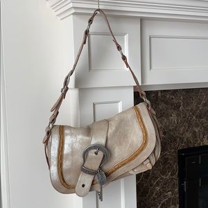 Christian Dior metallic gold leather saddle bag